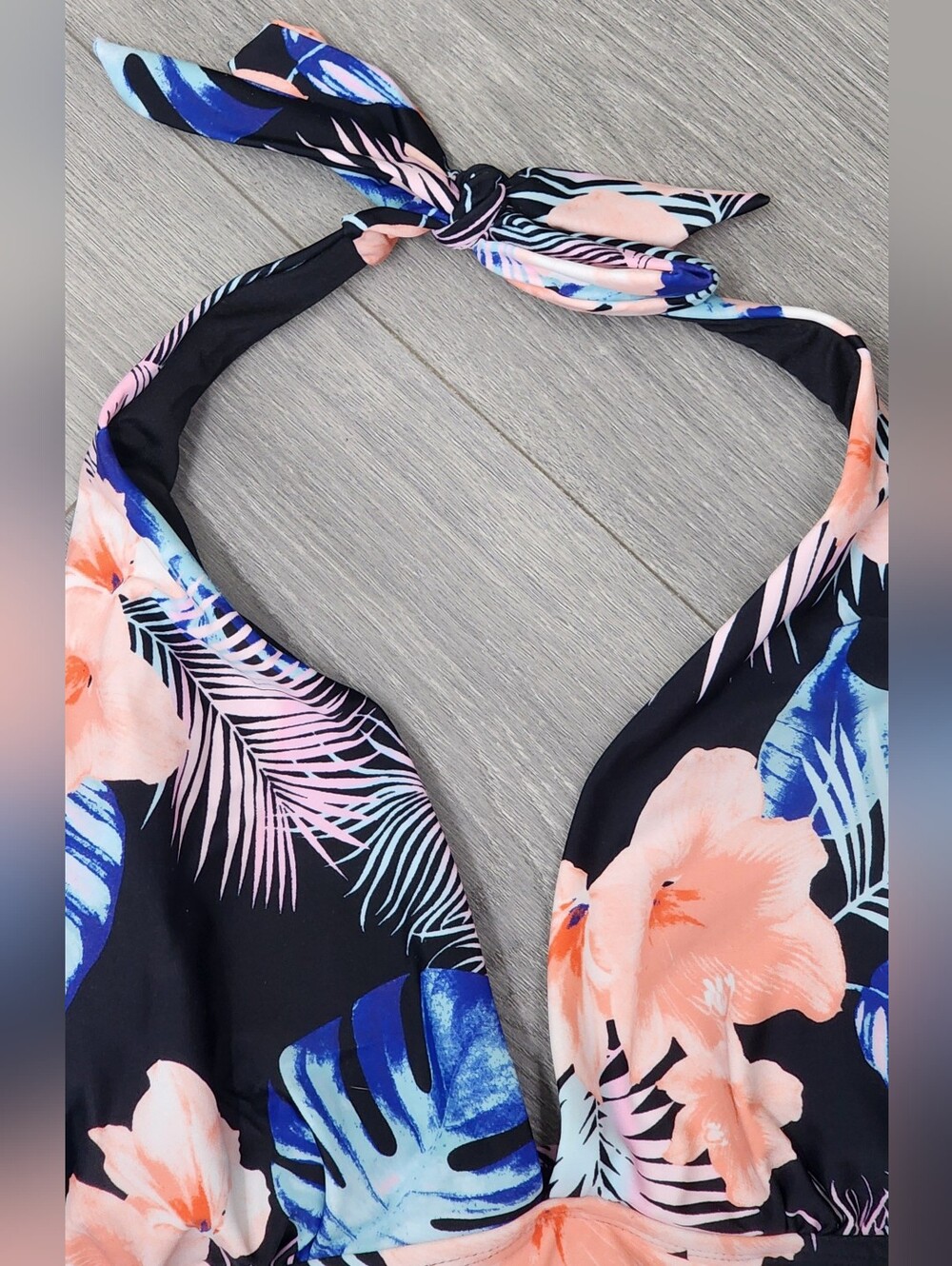 DKNY Women’s XXL One Piece Halter Swimsuit Tropical Floral Black NWT - Picture 4 of 7